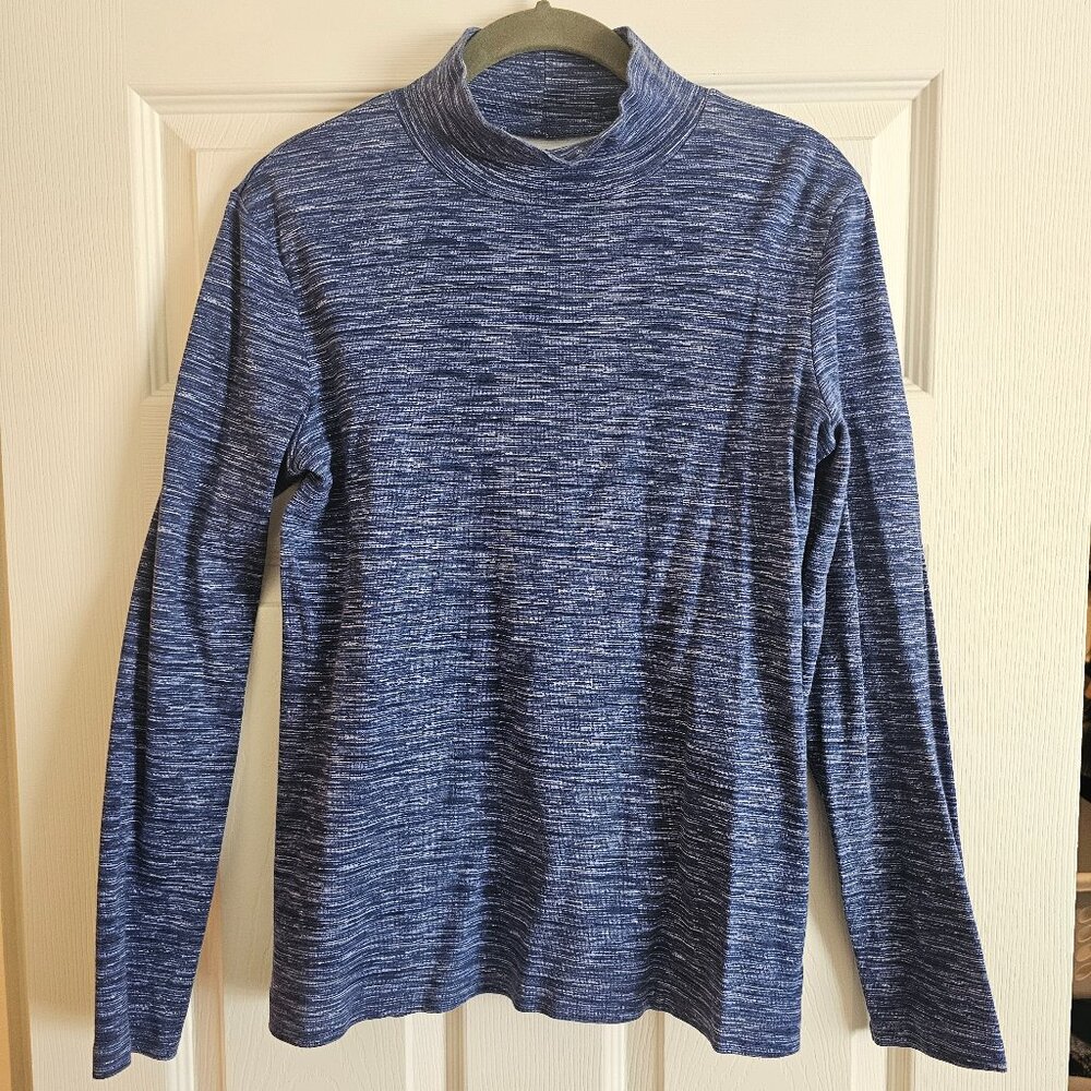 Women's Blue & White Pattern Mock Neck Top